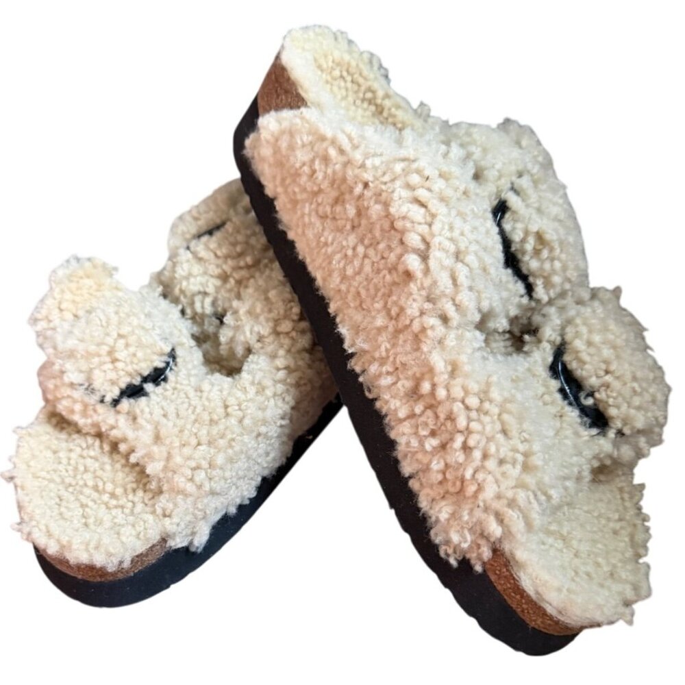 Papillio By Birkenstock Arizona Shearling Sandals Teddy Eggshell Size 39 8 New